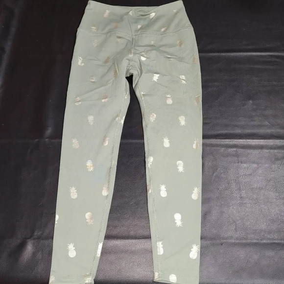 Beyond‎ Yoga Revolve Womens Olive Green Pineapple High Waisted Leggings Medium - Picture 1 of 5